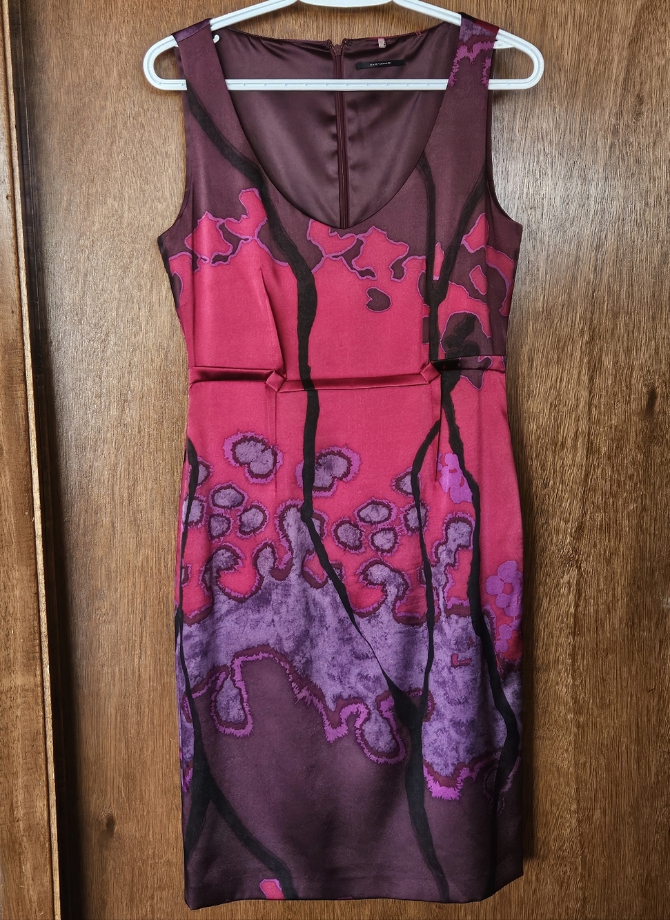 Elie Tahari Pink and Purple Printed Midi Silk Sheath Dress